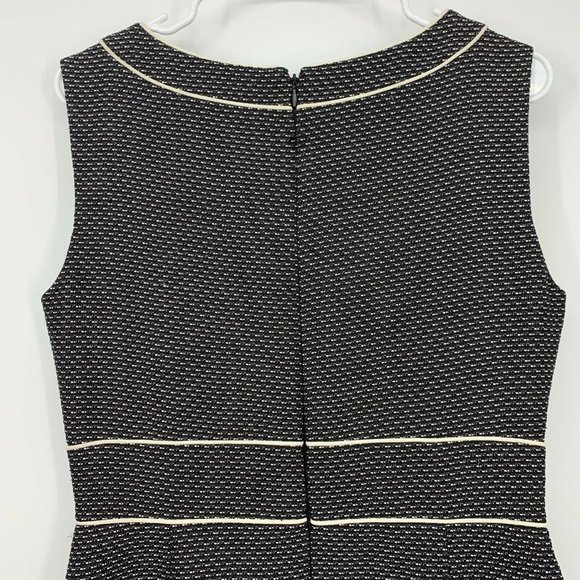 Tahari ASL Dress Black White Tweed Beaded V Neck Sleeveless Sheath - Picture 8 of 11